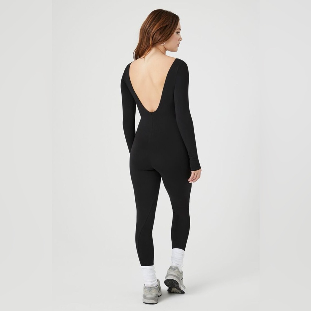 Forever 21 Black Long Sleeve Open Back Jumpsuit